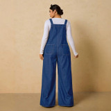 Women Summer American Pocket Denim Overalls Wide Leg Jumpsuit
