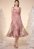 Women Striped Mesh Cami Pleated Dress