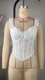 Women Solid French Fishbone Strapless Bustier Camisole