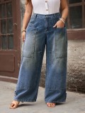 Plus Size Women Denim Wide Leg Long Pants