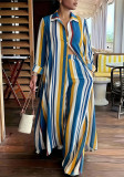 Women Casual Holiday Vertical Striped Long Shirt & Wide Leg Pants Two Piece Set