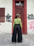 Women Flap Pocket Washed Denim Pants