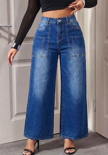 Women Washed Denim Wide Leg Pants