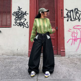Women Flap Pocket Washed Denim Pants