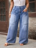 Plus Size Women Denim Wide Leg Long Pants