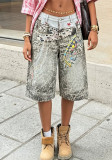 Women Leopard Star Print Cropped Denim Pants