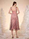 Women Striped Mesh Cami Pleated Dress