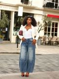 Women Casual Multi-Panel Layered Patchwork Denim Pants