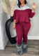 Autumn Winter Women's Casual Half Zip Turndown Collar Patchwork Top and Tight Fitting Pants Two-Piece Set