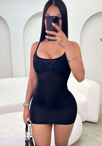 Women's Sexy See-Through Stretch Strap Bodycon Dress
