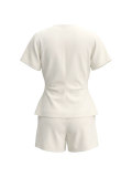 Women's Career Elegant Deep V Neck Short Sleeve Slim Waist Top and High Waist Shorts Two-Piece Set