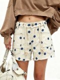 Women Polka Dot Raw Edge Denim Shorts
