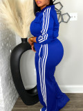 Women's Streetwear Sport Side Stripe Long Sleeve Zip Top and Wide Leg Pants Two-Piece Set