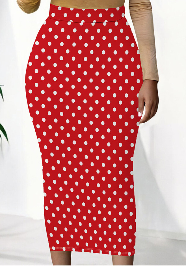 Summer Women's Casual Printed Elastic Waist Long Skirt
