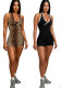 Women's Sexy Halter Neck Contrast Strap Solid Color Bodysuit