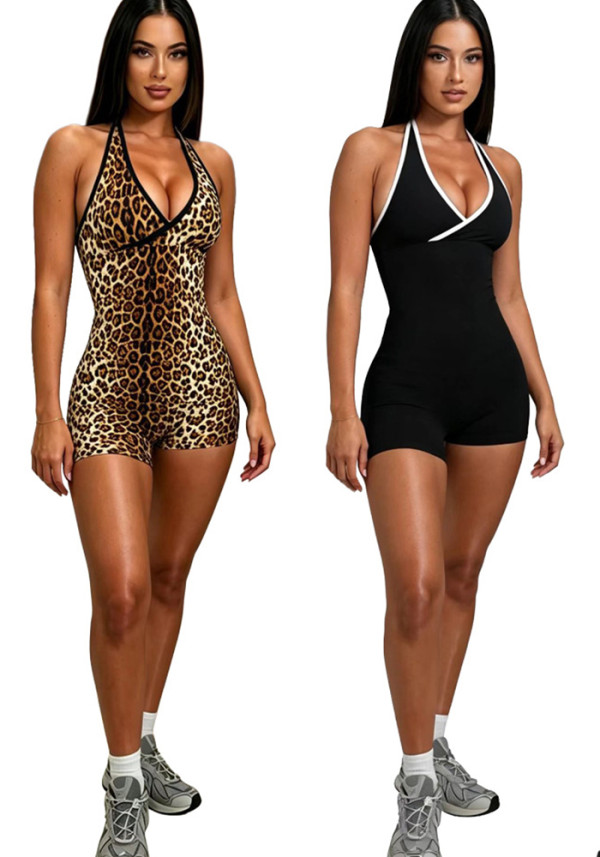 Women's Sexy Halter Neck Contrast Strap Solid Color Bodysuit