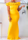 Women Solid Ruffle Hem African Mermaid Maxi Dress