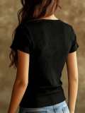Summer Women's Sexy Mesh Patchwork V Neck Slim Fit Short Sleeve Top