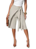 Women's Career Wrap Lace-Up Wide Leg Knee-Length Shorts