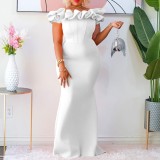 Women Solid Ruffle Hem African Mermaid Maxi Dress
