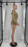 Women's Fashion Letter Print Hooded Zip Color Block Two-Piece Shorts Set