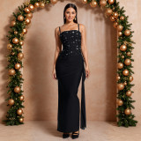 Women Beaded Cami Sash Formal Party Bodycon Dress