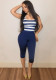 Women American Casual Striped Cami Top & Capri Pants Two-Piece Set