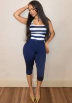 Women American Casual Striped Cami Top & Capri Pants Two-Piece Set Women American Casual Striped Cami Top & Capri Pants Two-Piece Set