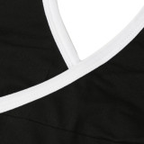 Women's Sexy Halter Neck Contrast Strap Solid Color Bodysuit