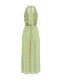 Summer Women's Sexy Holiday Halter Neck Deep V Low Back Split Elastic Waist Maxi Dress