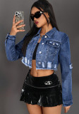 Women Ripped Crop Denim Jacket