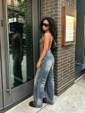Women's Ink Splash Loose Wide Leg Denim Pants