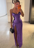Women Summer Sexy Halter Lace Patchwork Slit Dress