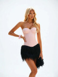 Women's Black Faux Fur High Waist A-Line Mini Feather Party Club Skirt