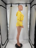 Women's Fashion Letter Print Hooded Zip Color Block Two-Piece Shorts Set