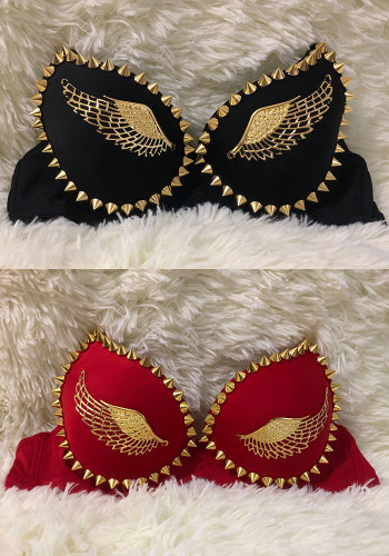 Women Punk Rivet Bra Black Angel Wing Bra