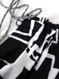 Summer Women's Holiday Geometric Print Strap Low Back Loose Pocket Maxi Dress