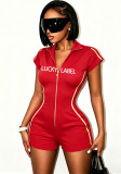 Women's Casual Printed Zip Short Sleeve High Stretch Running Fitness Romper