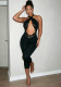 Women Autumn Solid Sexy Sleeveless Halter Cross Lace-Up Jumpsuit