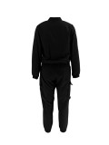 Women's Streetwear Cargo Letter Stand Collar Zip Jacket and Jogger Pants Two-Piece Set
