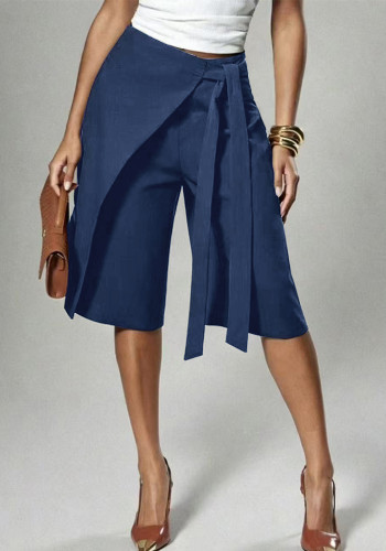 Women's Career Wrap Lace-Up Wide Leg Knee-Length Shorts
