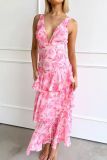 Women Summer Printed V-Neck Dress