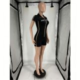Women's Casual Printed Zip Short Sleeve High Stretch Running Fitness Romper