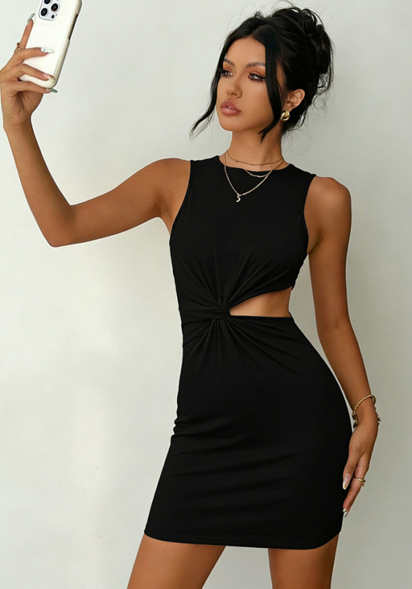 Women Sleeveless Knot Front Bodycon Dress