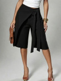 Women's Career Wrap Lace-Up Wide Leg Knee-Length Shorts