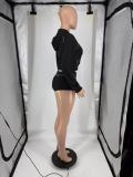 Women's Fashion Letter Print Hooded Zip Color Block Two-Piece Shorts Set