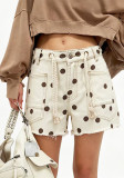 Women Polka Dot Raw Edge Denim Shorts