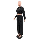 Women's Casual Quick Dry Sweat Absorbing Embroidered Jacket Pants Set with Pockets