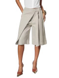 Women's Career Wrap Lace-Up Wide Leg Knee-Length Shorts