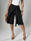 Women's Career Wrap Lace-Up Wide Leg Knee-Length Shorts